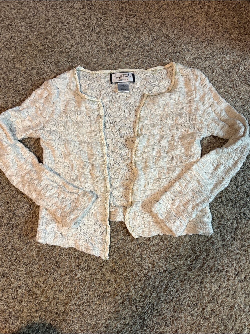Mary McFadden Cream Open-Front Textured Cardigan